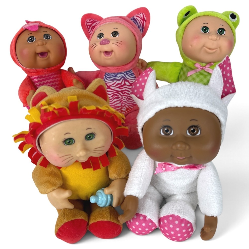 5 Cabbage Patch Kids Cuties Plush Animal Lamb Lion Bird Cat Frog 10" Lot Doll